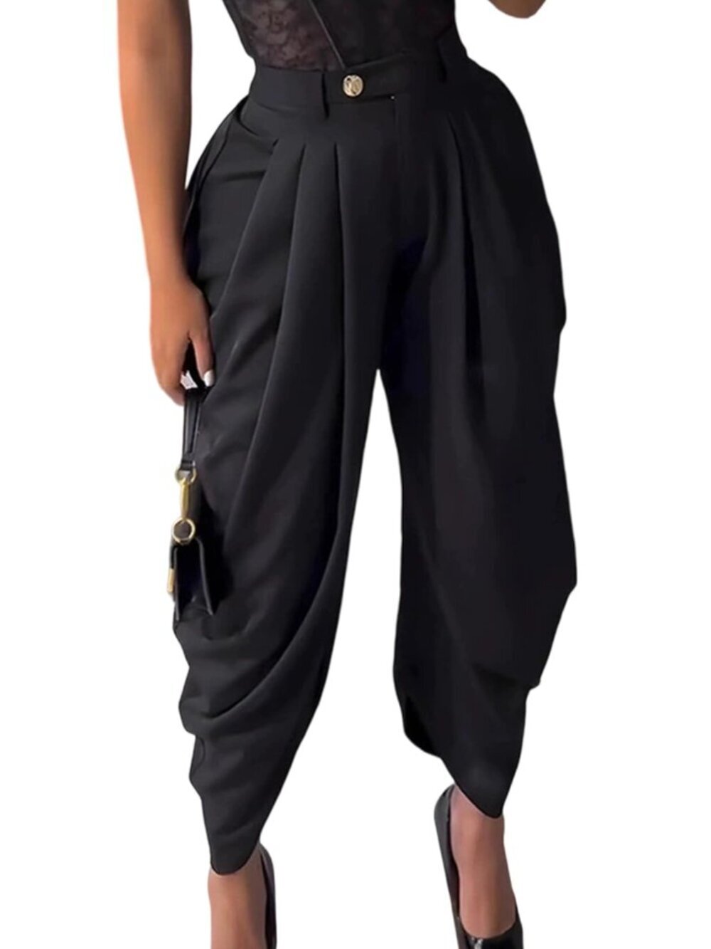 🆕 Women's Dress Slacks Pants Casual Pleated Business Work Pants Wide Leg High